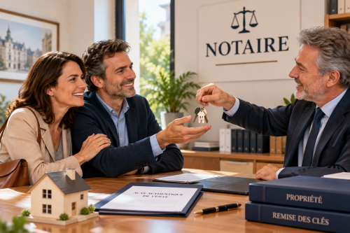 achat d'un appartement et remise des clés chez le notaire